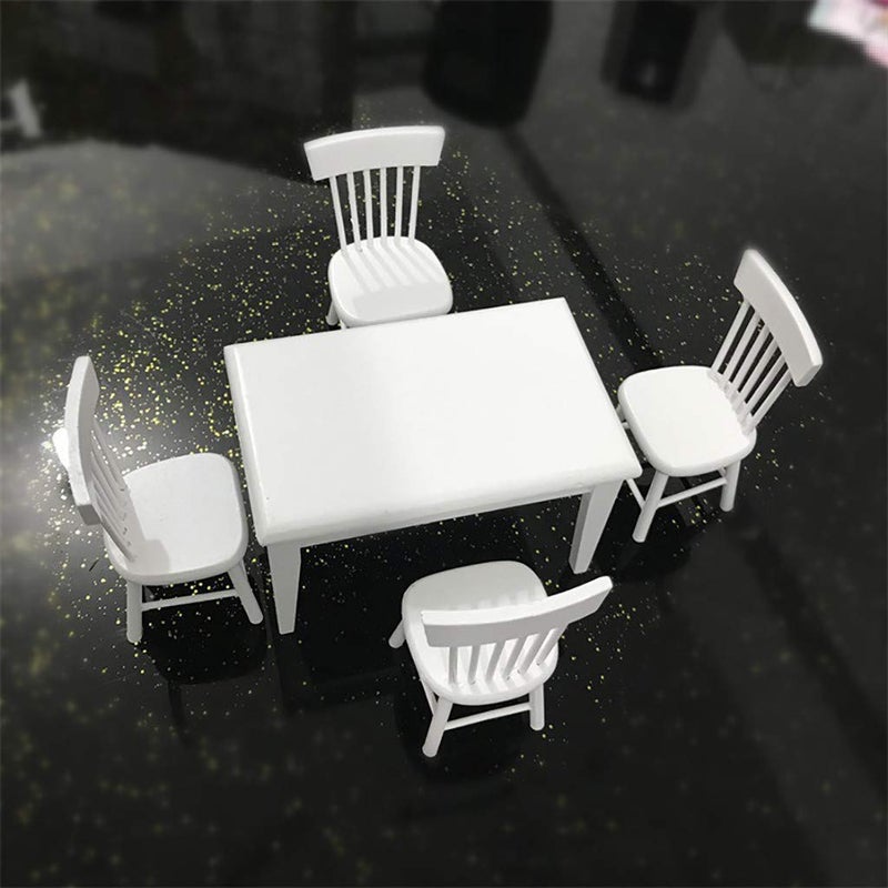 SXFSE Dollhouse Decoration Accessories, 1:12 Dollhouse Miniature Furniture Wooden White Dining Table Chair Model Set - Image 4